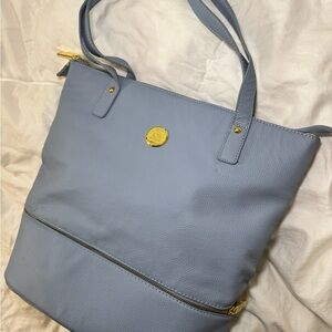 Joy Mangano Light Blue Tote with Gold Accents 100% Leather